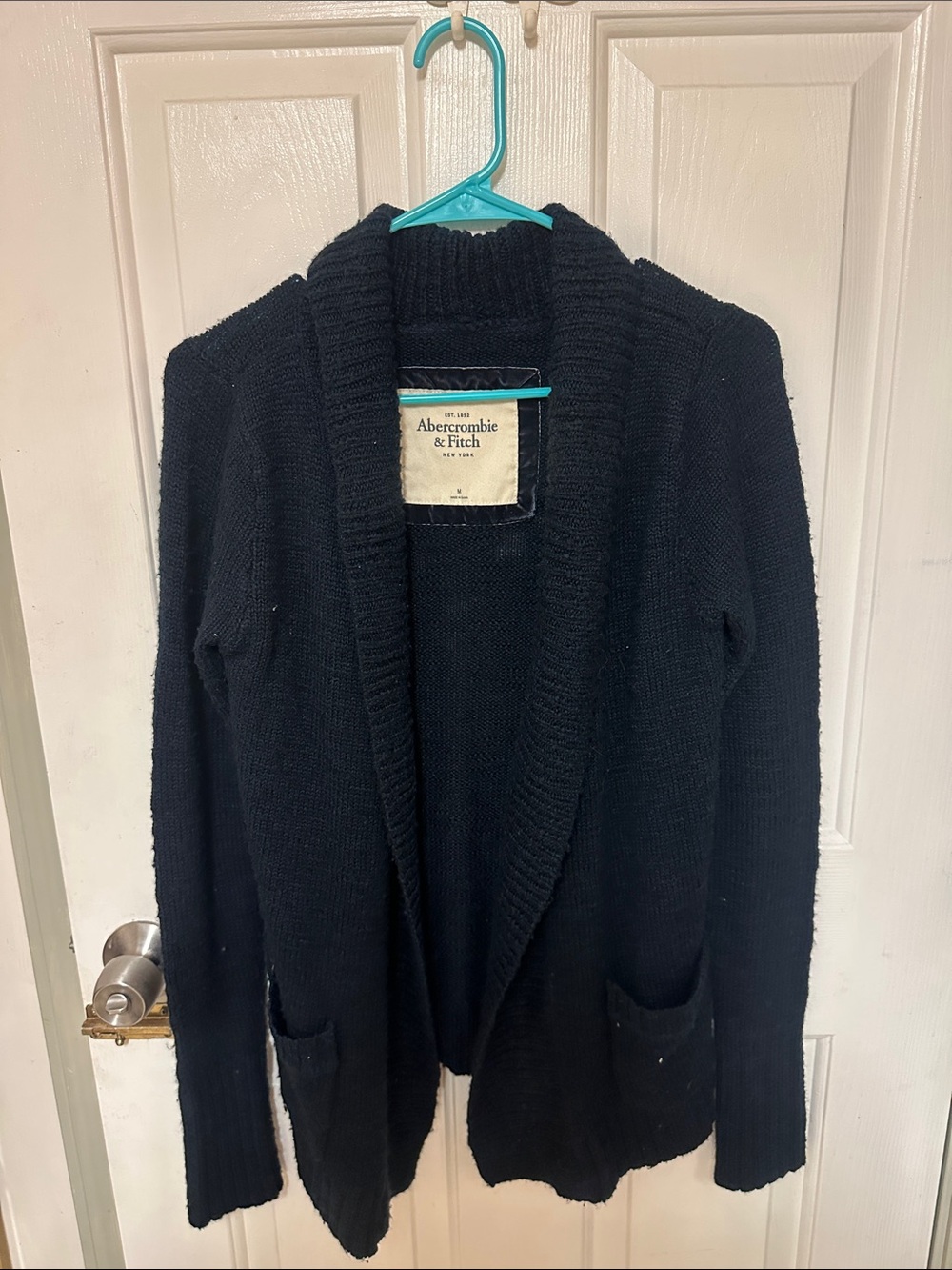 Abercrombie & Fitch Navy Open-Front Shawl Cardigan